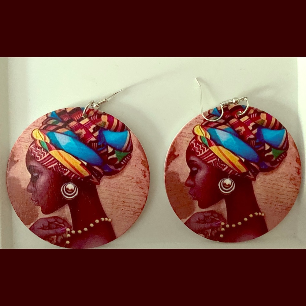 Brand new Round Wooden Afro-Centric Earrings